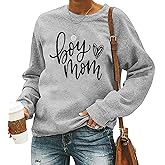 QIANRUO Womens Boy Mom Sweatshirt Lightweight Long Sleeve Crewneck Pullover Sweatshirt Cute Heart Graphic Mama Tees Tops