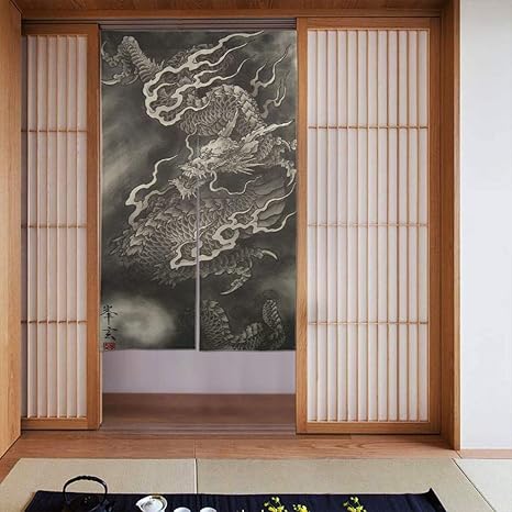 Amazon Panmax 水墨画 ドラゴン 龍 のれん 間仕切り 遮光 断熱 暖簾 ロング 目隠し カーテン 玄関 キッチン リビング 飲食店 幅８５cm 丈１５０cm かわいい おしゃれ 年中使用 シンプル のれん オンライン通販