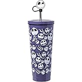 Silver Buffalo Disney Tim Burton's Nightmare Before Christmas Featuring Jack Skellington, Zero, and Bats Stainless Steel Tumbler with Straw and Cover Cap to Prevent From Spilling, 24 Ounces