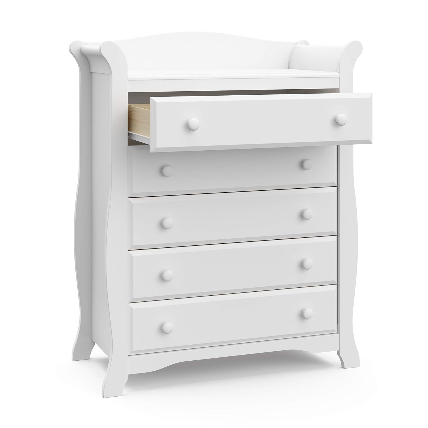 Storkcraft Avalon 5 Drawer Universal Dresser | Ideal for Nursery, Toddlers and Kids rooms | White : Baby