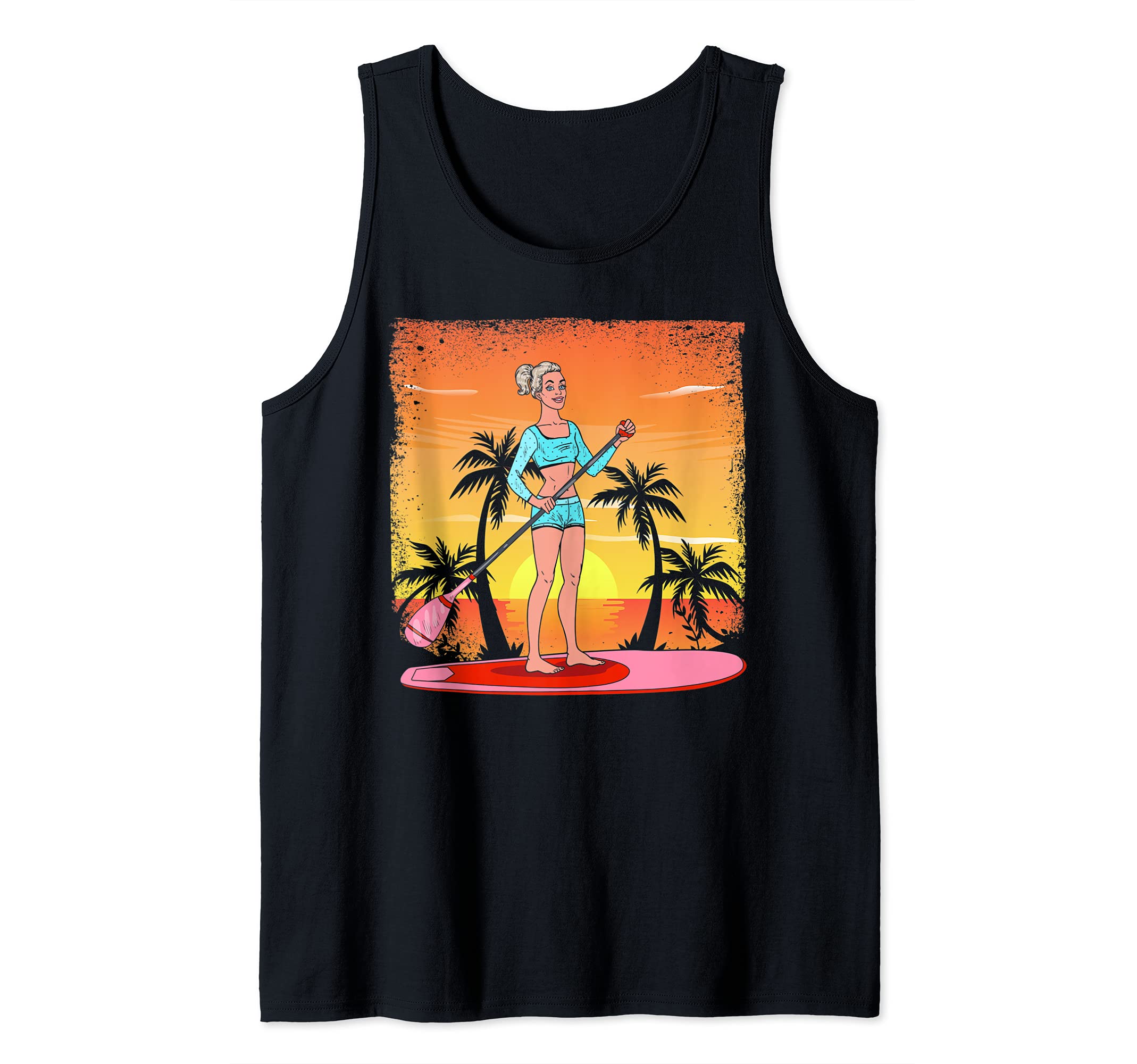 Tropical Beach Stand Up Paddling Women Tropical Sunset SUP Tank Top