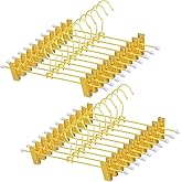 20 Pack Shiny Gold Metal Hangers 12 Inch Gold Pants Skirts Hanger with 2 Adjustable Non Slip Clips and Swivel Hook Sturdy Skirt Hangers with Clips for Skirts Slacks Jean Trousers