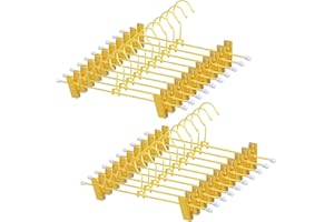 MEYEYAIA 20 Pack Shiny Gold Metal Hangers 12 Inch Gold Pants Skirts Hanger with 2 Adjustable Non Slip Clips and Swivel Hook Sturdy Skirt Hangers with Clips for Skirts Slacks Jean Trousers