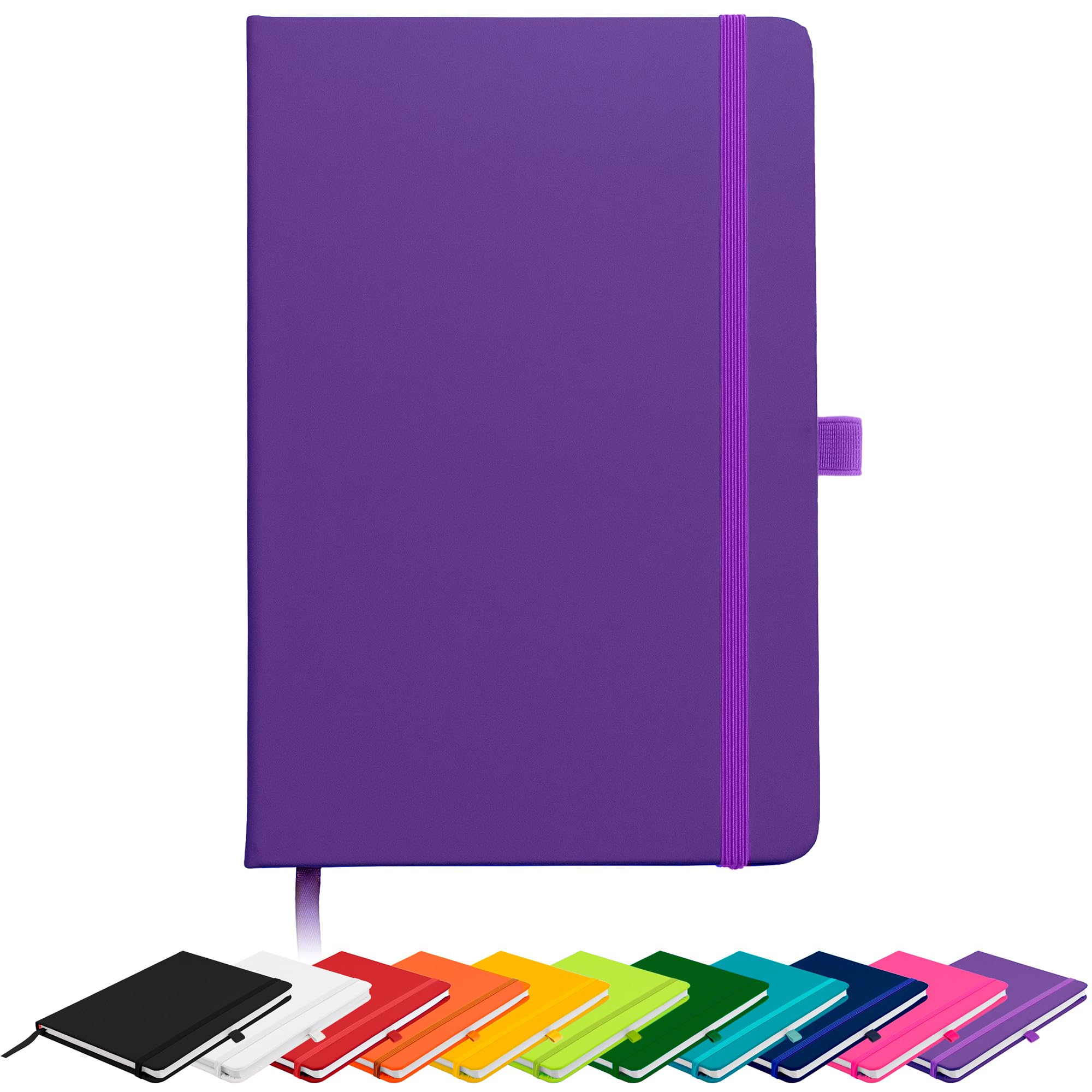 Savvy Bee Blanco Basic A5 Unlined Plain Page Notebook New Hardback Journal with pen loop, elastic closure, ribbon marker and pen loop Notepad Note Book Notes Diary Pad (Purple)