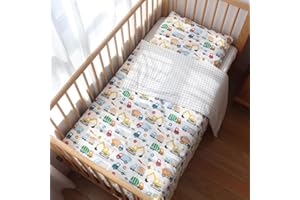 Emenpy 100% Cotton Crib Bedding Set for Baby Boys Girls,3 Pcs Baby Bed Linen Include Duvet Cover,Fitted Sheet,Pillowcase,Nurs