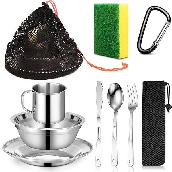 Camping Utensil Set 12-Piece Camping Mess Kit Stainless Steel