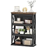CHOEZON 4-Tier Bookcase, 42.9" Floor Standing Organizer Shelf, Corner Book Stand, Metal Frame, for Study, Bedroom, Living Room, Black and Walnut TSJ01BL