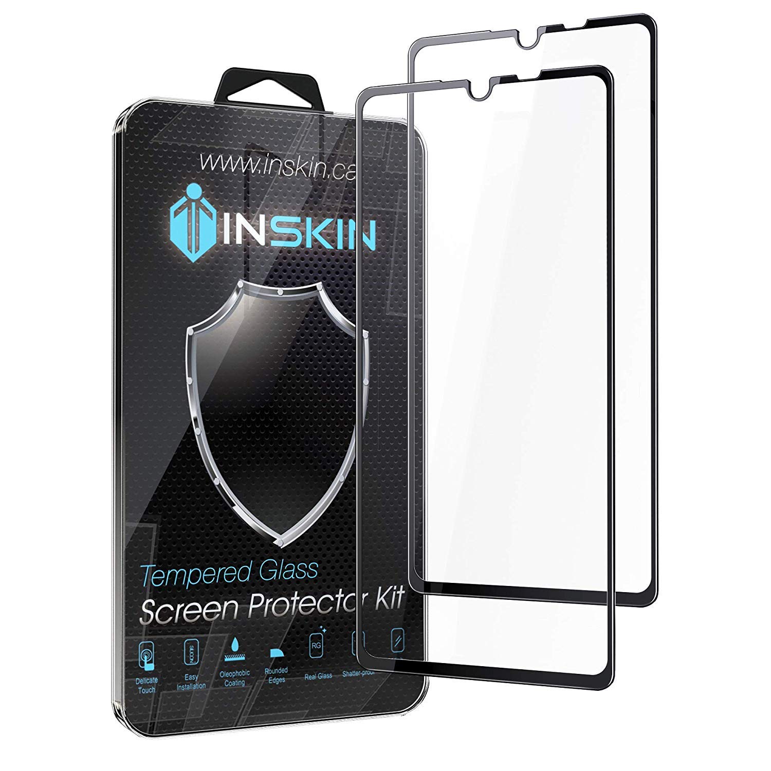Inskin 2.5D Full Coverage Full Glue Tempered Glass Screen Protector, compatible with Huawei P30 6.1 inch [2019]. 2-Pack.