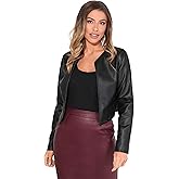 KRISP Women Faux Leather Cropped Jacket Long Sleeve Ladies PU Bolero Blazer
