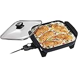 Proctor Silex Electric Skillet with Lid, 116 sq. in. Nonstick Cooking Surface for Frying, Sauteing, Simmering and Braising, A