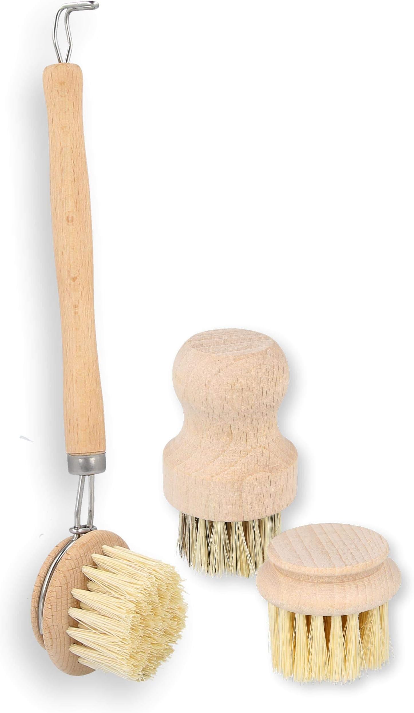 Lantelme 8024 Fruit Vegetable Brushes Set of 4 Wood with Sisal Natural Bristles Environmentally Friendly Mushroom Brush