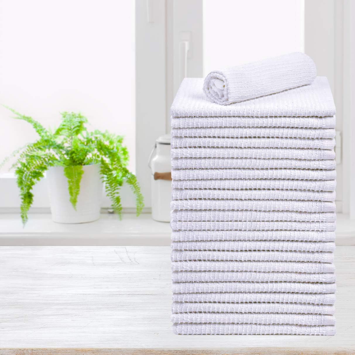 Talvania White Cotton Washcloths - Pack of 24 - Super Absorbent Ribbed Terry Towels Ideal for Body Scrub Gym Spa Multi-Purpose Home Kitchen Cleaning Towel - 12 X 12 Wash Cloth - 100% Ring Spun Cotton: Kitchen & Dining