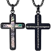 GTMJ Black Stainless Steel Abalone Shell Cross Necklace for Men
