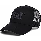 CAT Mens Raised Logo Hats with Embroidered Front and Contrast Mesh Back with Plastic Snapback Closure