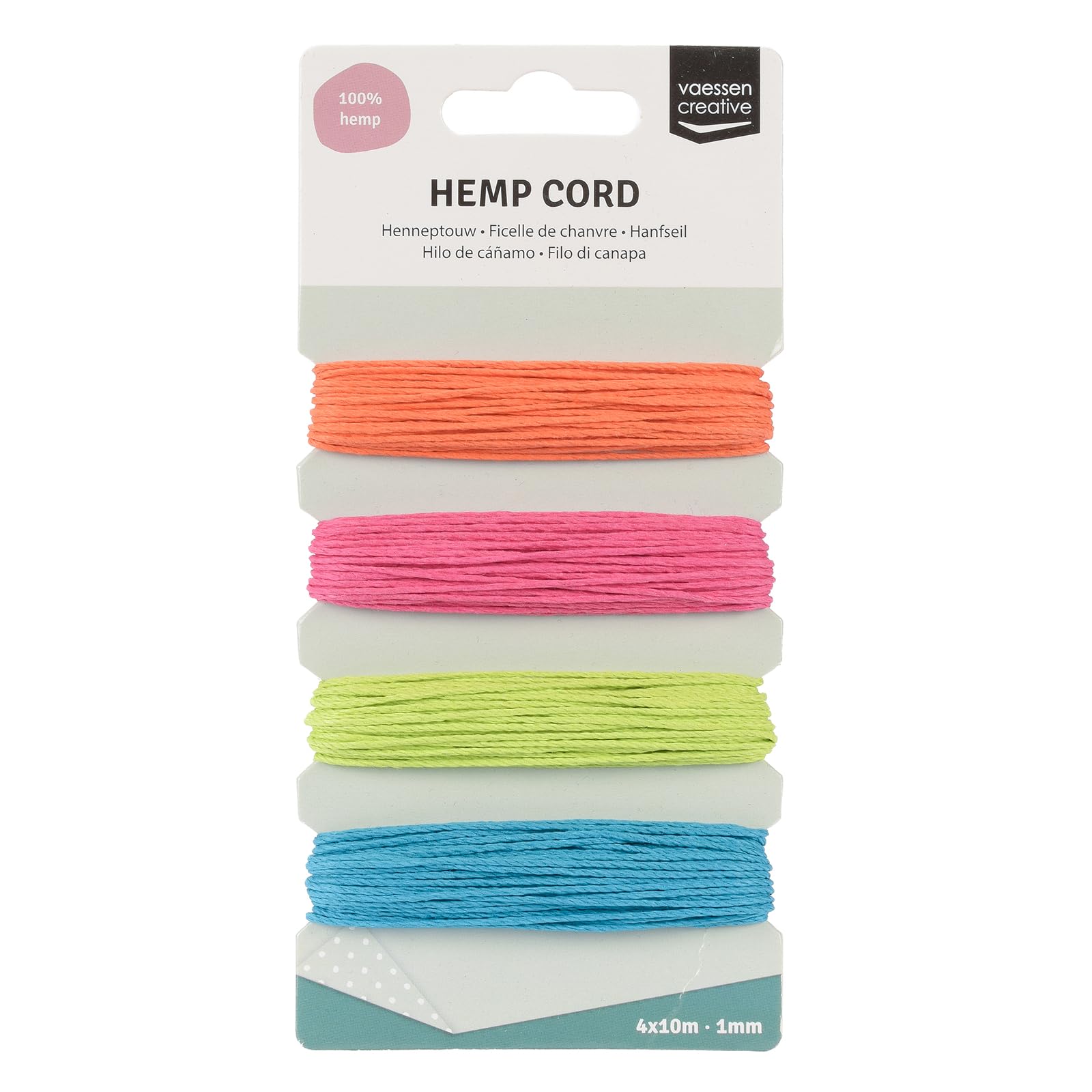 Vaessen Creative Hemp Cord Summer Assortment 4x10m, Multi-Colour, 16.3x7.9x1 cm