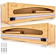 NovaNest Wrap Organizer Dispenser with Cutter, (2 Piece Set), Fits 12" Rolls, Plastic Wrap, Aluminum Foil, Wax Paper, Saran Wrap, Cling Wrap Holder for Kitchen Storage, Mountable, Bamboo