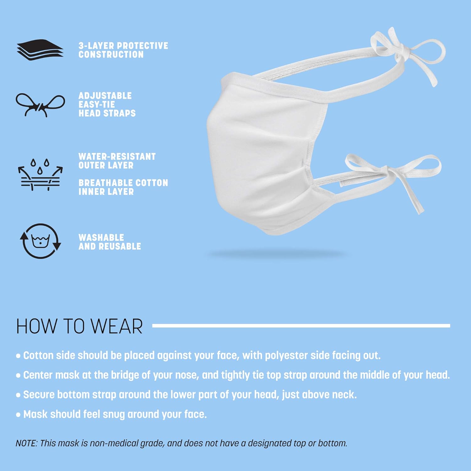 Amazon Com Gildan Adult Reusable 3 Layer Tie On Cotton Face Mask 48 Pack Black 48 Pack Adult 6 5 X 7 13 Straps Clothing