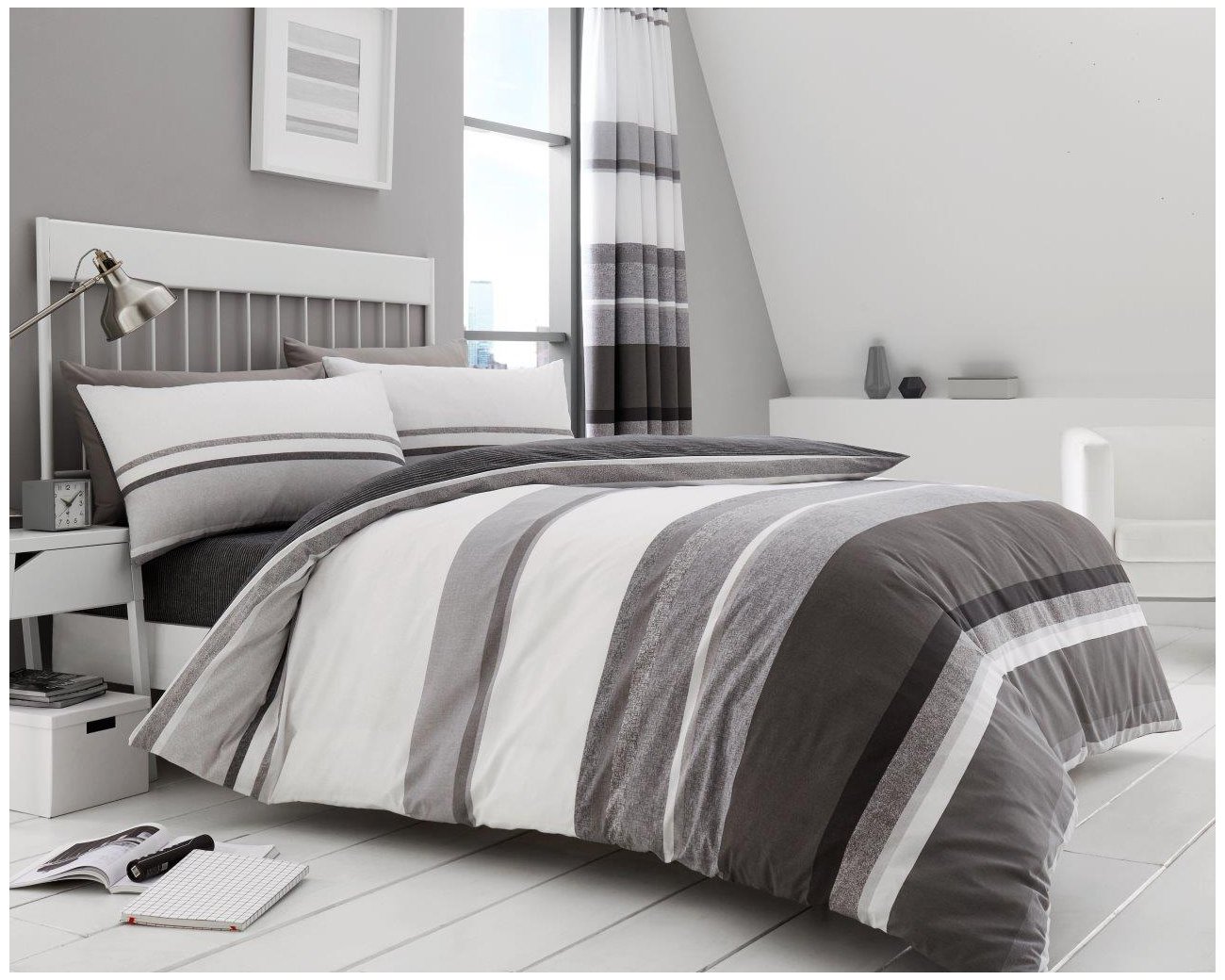 Gaveno Cavailia Luxurious HUDSON Bed Set with Duvet Cover and Pillow Cases, Polyester-Cotton, Grey, Single