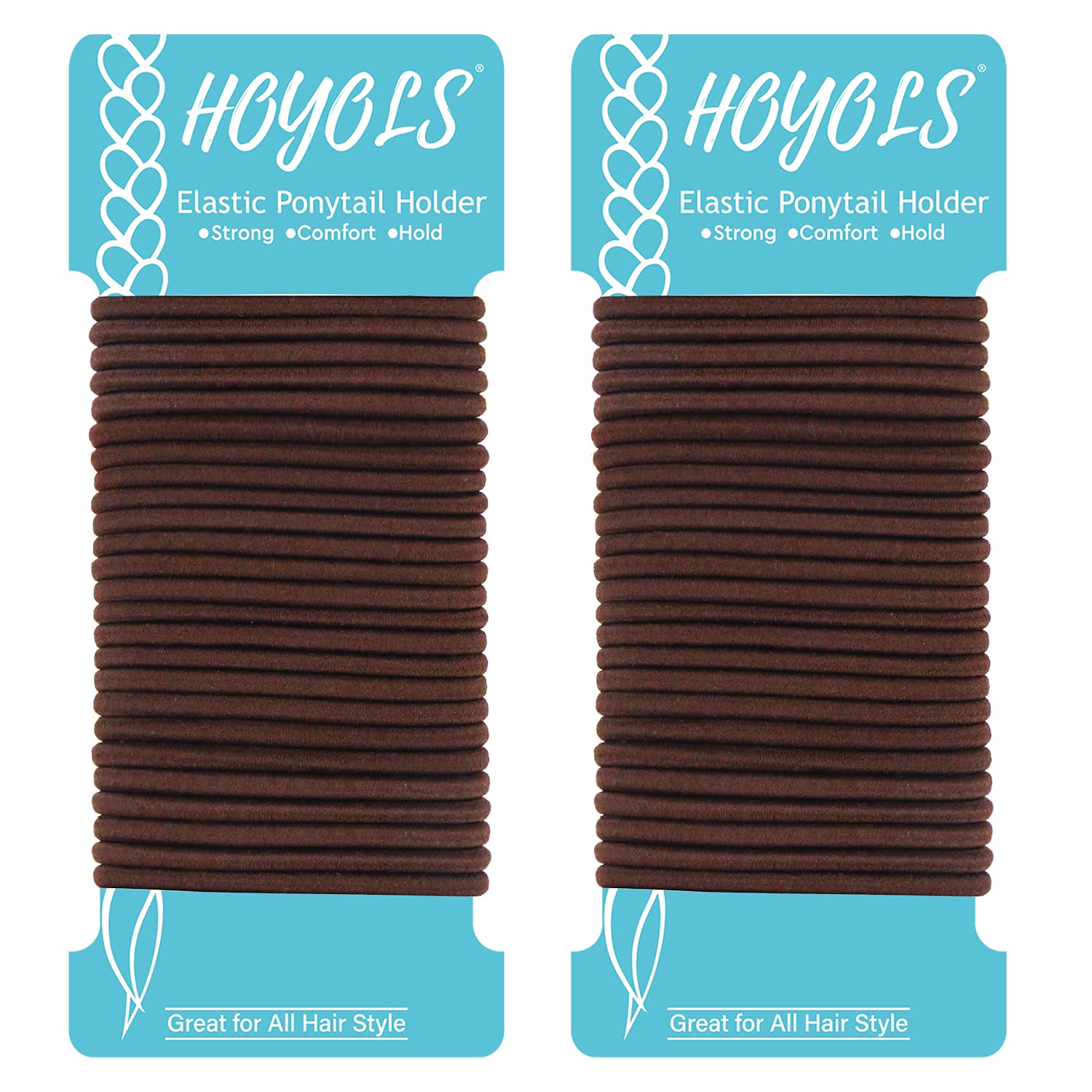 HOYOLS Ponytail Holders Hair Ties, No Metal Braided Bands Elastic Thick Tie for Women Thick Fine Curly Hair 50 Count 4mm 1/8 Inch Brown (Sparkling Amber)