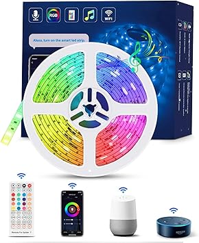 wifi tiras led alexa inteligente tasmor luces led rgb 5m musica funciona con alexa google home app 16 colores autoadhesiva 3m ip65 impermeable