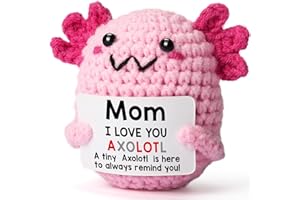 WEYON Mom Gifts from Daughter, Mini Crochet Axolotl for Mothers Day Birthday Christmas, Funny Present for Bonus New Mom in Law Son Kid Like Necklace Card Bracelet Blanket Flowers Candle Mug Basket Box