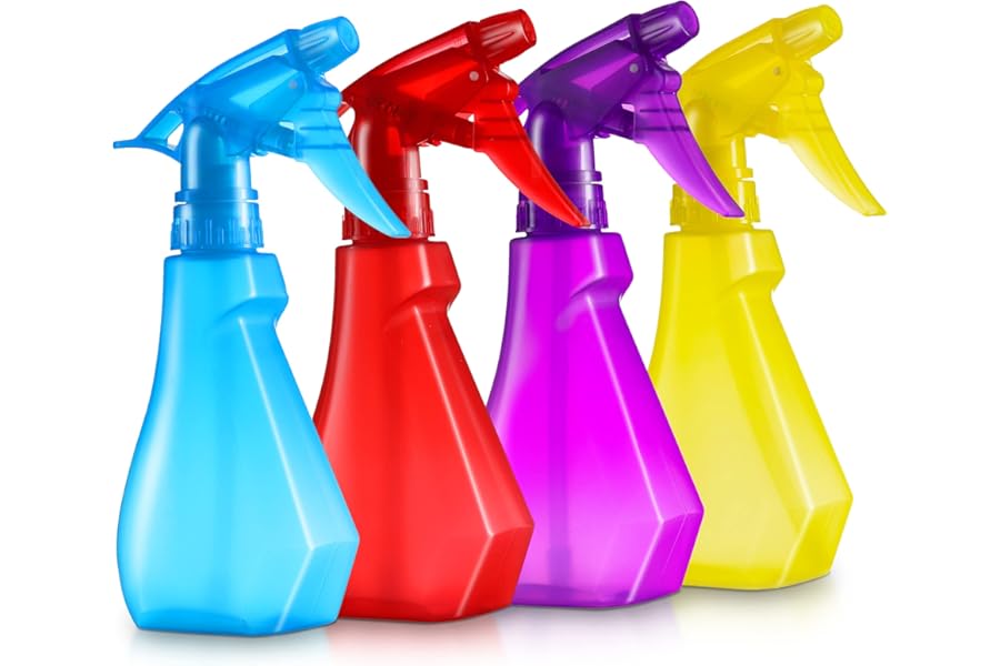 DilaBee (4-Pack, 8oz Plastic Empty Spray Bottles for Cleaning Solutions, Plants, Cooking, BBQ. Small Spray Bottle for Hair, Plant Mister, Mini Squirt Bottle for Cat – Food-Grade BPA-Free – Multicolor