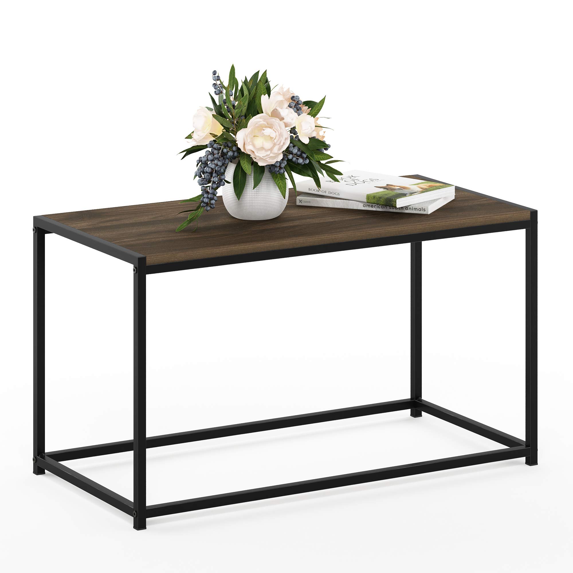 Furinno CAMNUS Coffee Table, Metal Frame Modern Coffee Table, Rectangular Side Table, Toolless Assembly, for Living Room, Bedroom, Home Office, Columbia Walnut