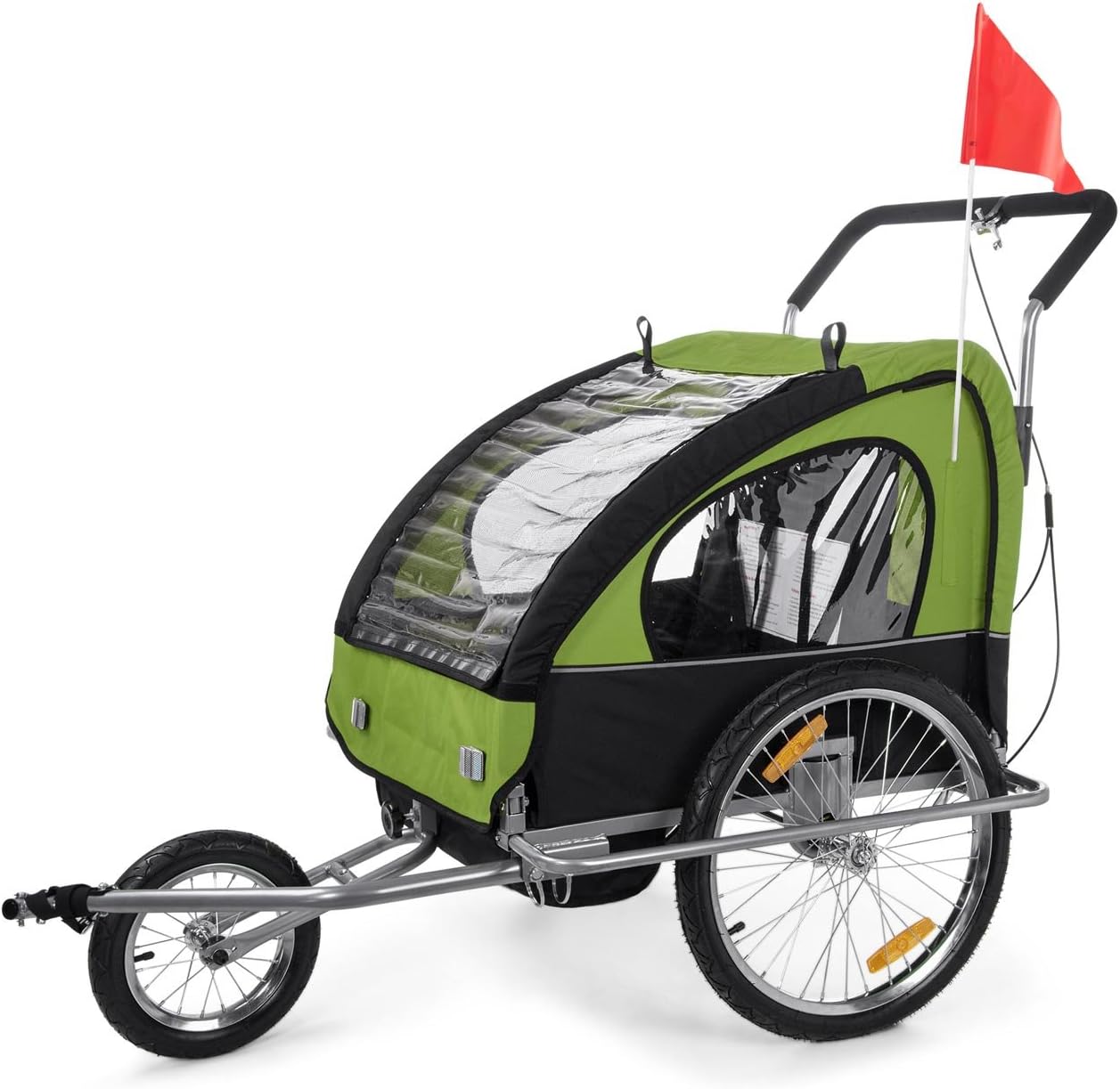 SAMAX Children Bike Trailer 2in1 Kids Jogger in Green/Black Silver