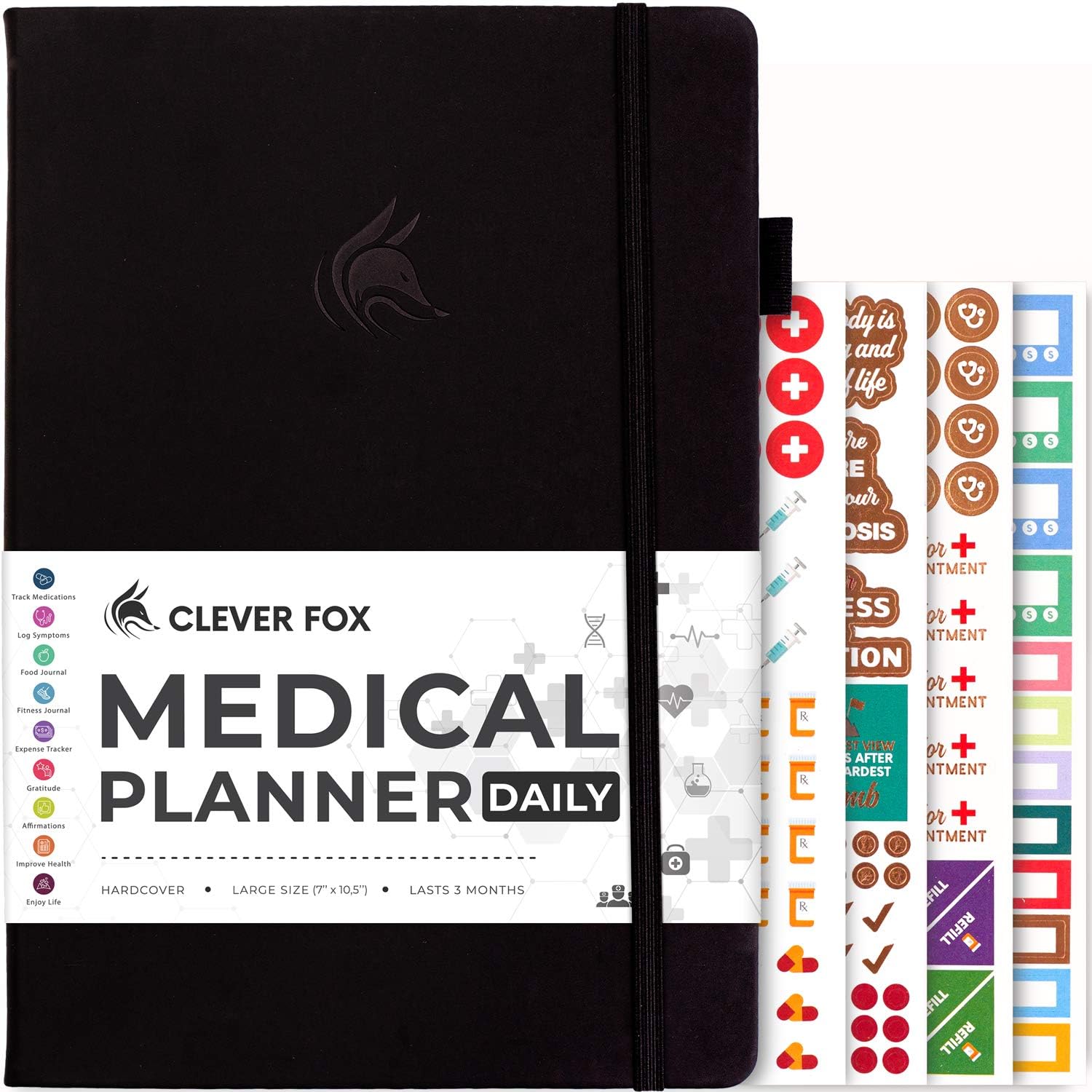 Clever Fox Medical Planner Daily – Medical Notebook, Health Diary, Wellness Journal & Logbook to Track Health – Self-Care Medical Journal – 3 Months, Undated, 18 x 26cm, Hardcover (Black)