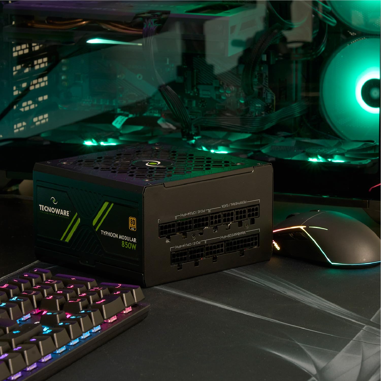 Tecnoware Power Supply Typhoon 850W, 80 Plus Gold, Full Modular, Gaming, Silent 12Cm Fan, Japanese 105°C Capacitors, Dc-Dc Circuit, Flat Cables - View 6