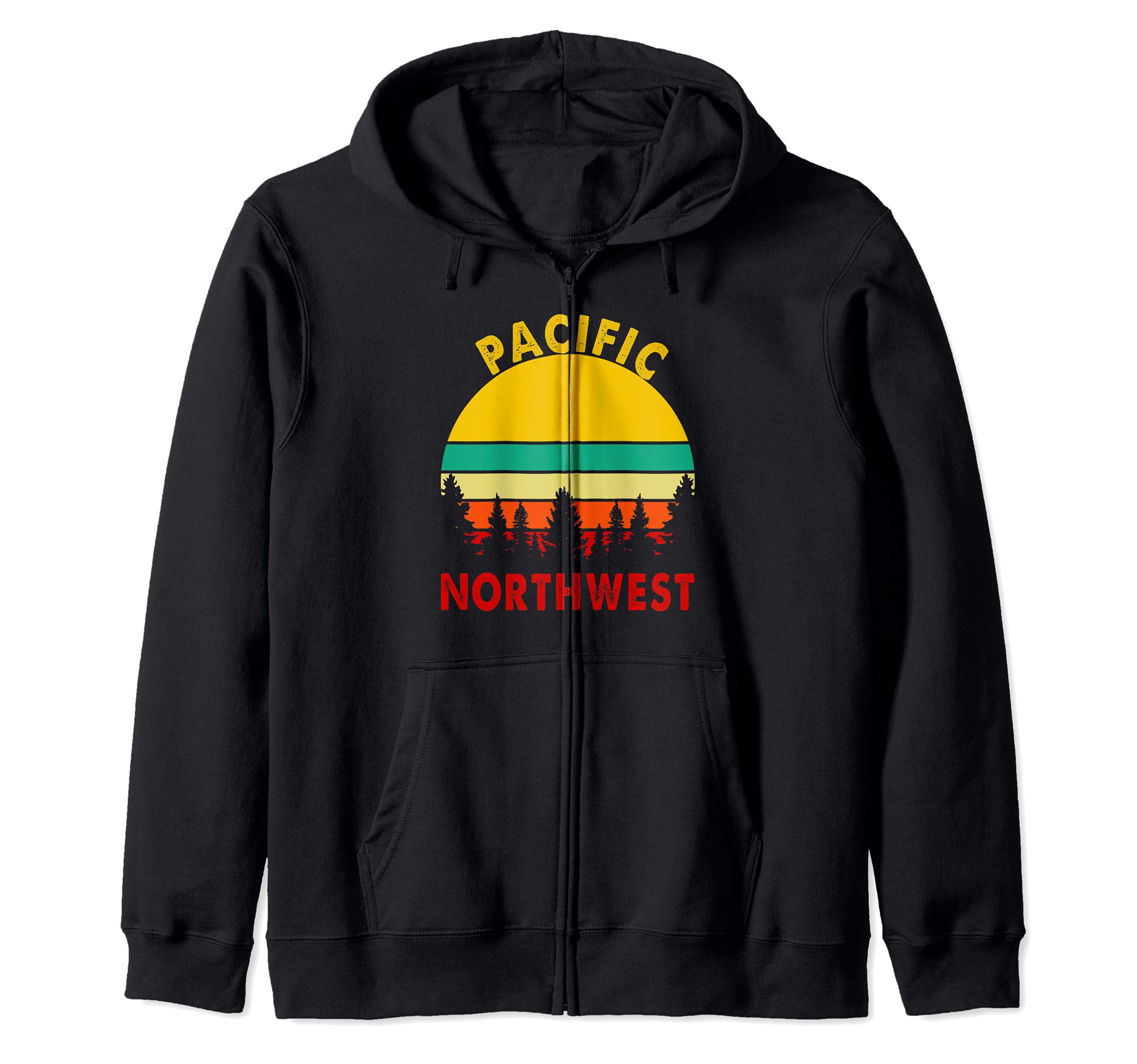 Pacific Northwest Vintage Sunset Forest Hiking Camping Zip Hoodie