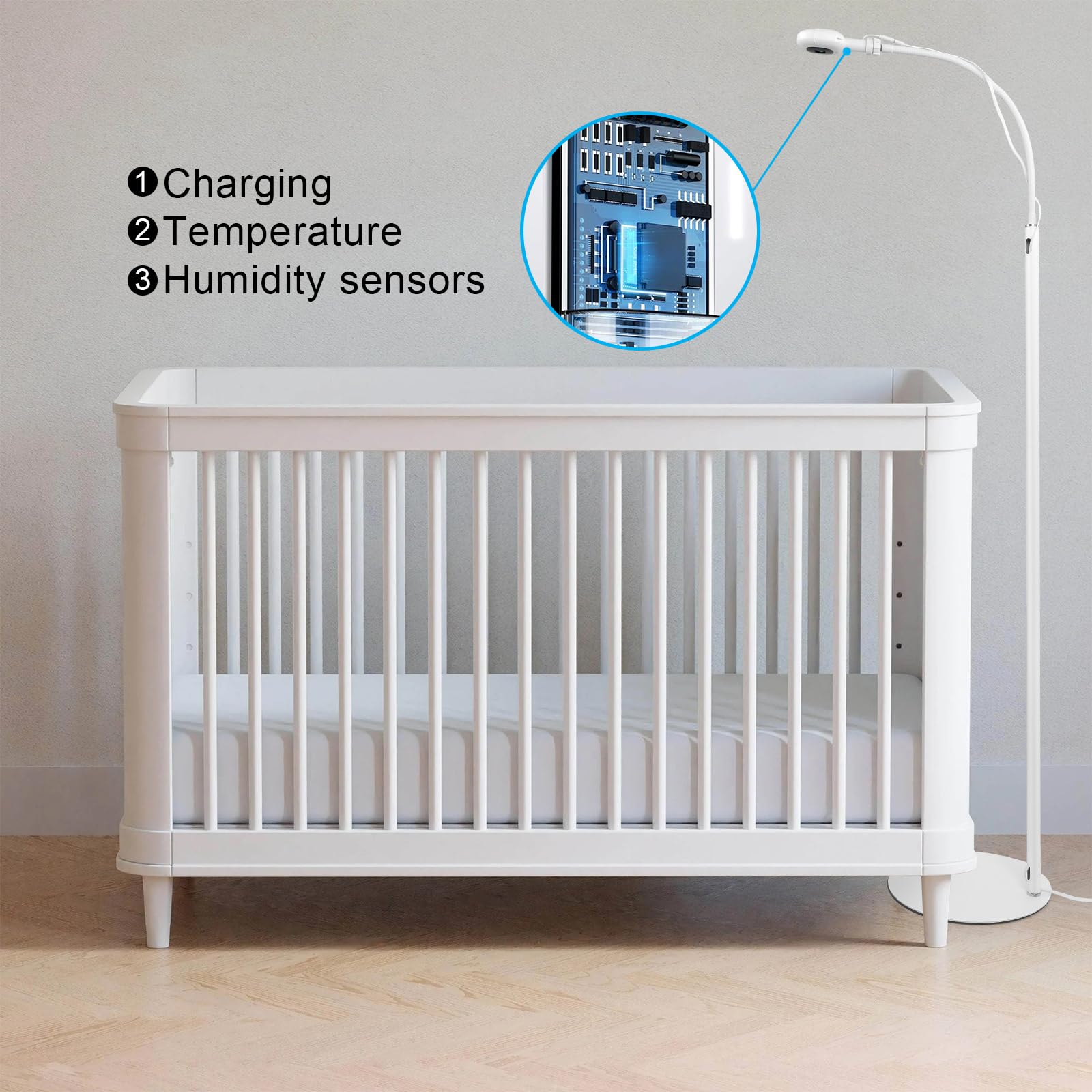 Didalo Floor Stand for Nanit Pro Baby Monitor, Gooseneck Swivel Holder Mount with Adjustable Height and Stable Base, Without Tools or Wall Damage(Camera not Included)