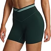 Aoxjox Velma Workout Biker Shorts for Women Color Block Cross-Waist High Waisted Exercise Gym Running Yoga Short 6"