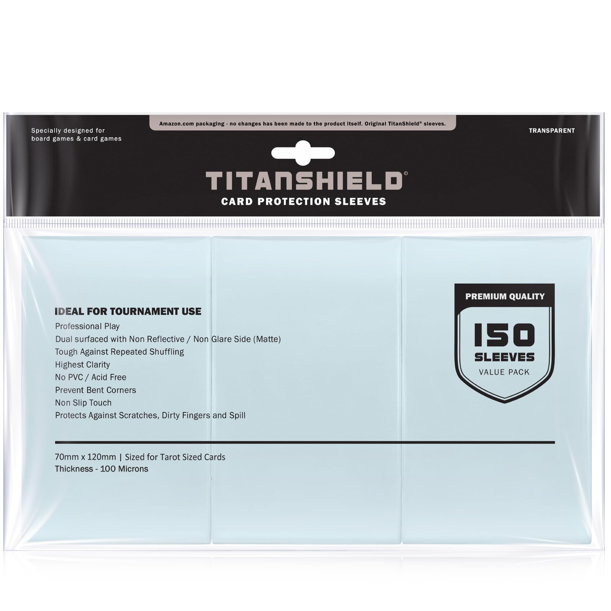 TitanShield (150 Sleeves) Clear Tarot Size Card Sleeves 70x120mm