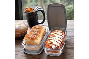 LOVEWE 2pcs 60.87oz/1.8L Large Glass Bread Baking Pan with Lid, Long Rectangular Loaf Pan, Microwave & Oven Safe, Handle & St