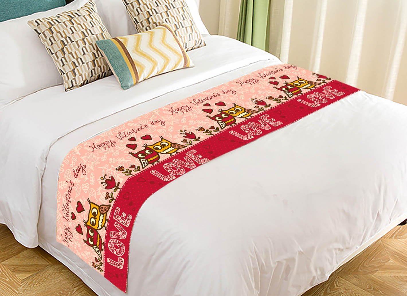 Amazon Com Custom Funny Owl Love Pink Valentine S Day Bed Runner