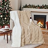 AEPINBH Electric Blanket Throw - Soft Checked Flannel with 6 Heating Levels, 4 Hours Auto-Off, Fast Heating, ETL & FCC Certified, 50"x60", Overheating Protection, Cozy Heated Blanket Throw(Khaki)