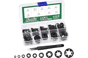 Keadic 350Pcs Internal Tooth Star Lock Washers Assortment Set, Steel Black Oxide Finish Push On Star Lock Washer, Retaining C