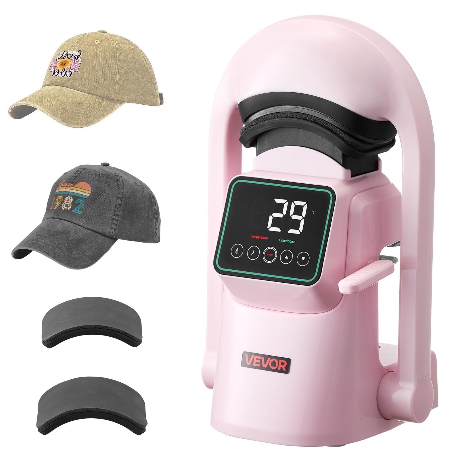 Photo 1 of **Untested**
VEVOR Auto Hat Heat Press Machine, with 2pcs Interchangeable Platens, Automatic Open and Release, Touchscreen for Precise Time and Temperature Control, Heat Transfer Printing for Caps, Hats, Pink