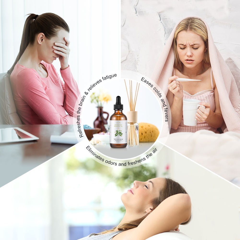 Peppermint Essential Oil 100% Pure and Natural Premium Therapeutic Grade, Perfect for Aromatherapy, Relaxation, Skin Therapy, Improved Mood, 2 fl. oz.