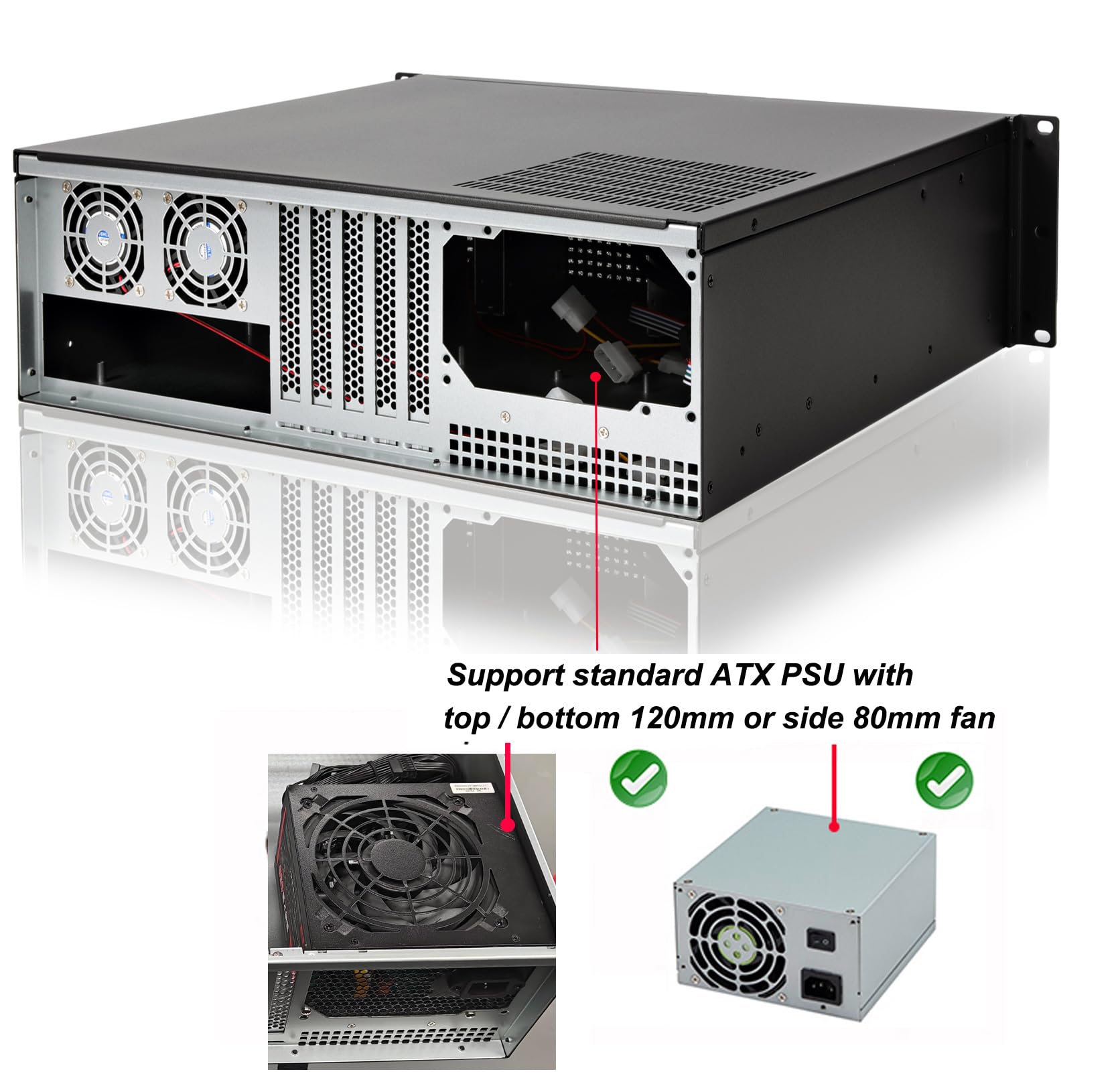 RackChoice 3u Rackmount Server Chassis MATX/Mini-ITX 3x5.25 Support ATX PSU with Either top/Bottom or Side Cooling and SFX PSU (Need to use The ATX to SFX braccket in Screw Box)