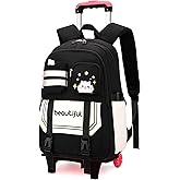 ETAISHOW Cat Print Rolling Backpack for Girls Kids Backpack with Wheels Roller Bookbag Trolley School Bag Wheeled Bag Black