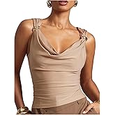 SOLY HUX Women's Sleeveless Cowl Neck Tank Top Slim Fitted Draped Elegant Office Shirts