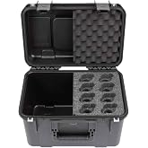 SKB iSeries Waterproof Microphone Hard Case with 8-Slot Foam Interior | Polypropylene Shell with Cable Storage &amp; Wheels for Organized Microphone System Protection, Secure Travel and Transport