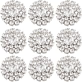 AHANDMAKER 30 Pcs Rhinestone Buttons Embellishments, 19mm Silver Flower Flatback Rhinestone Buttons, Crystal Button Embellishments for Crafts Jewelry Making Bow Headband Dress Wedding Decoration