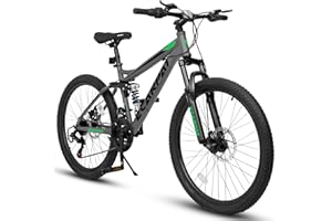 KIAPALNO 24/26/27.5 Inch Mountain Bike, Dual Full Suspension 21 Speed Womens Mens Mountain Bikes, Commuter Bike with Carbon Steel Frame and Dual Disc Brakes