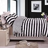 NTBAY 3 Pieces 100% Brushed Microfiber Striped Duvet Cover Set, Super Soft Black and White Printed Reversible Design Zipper C