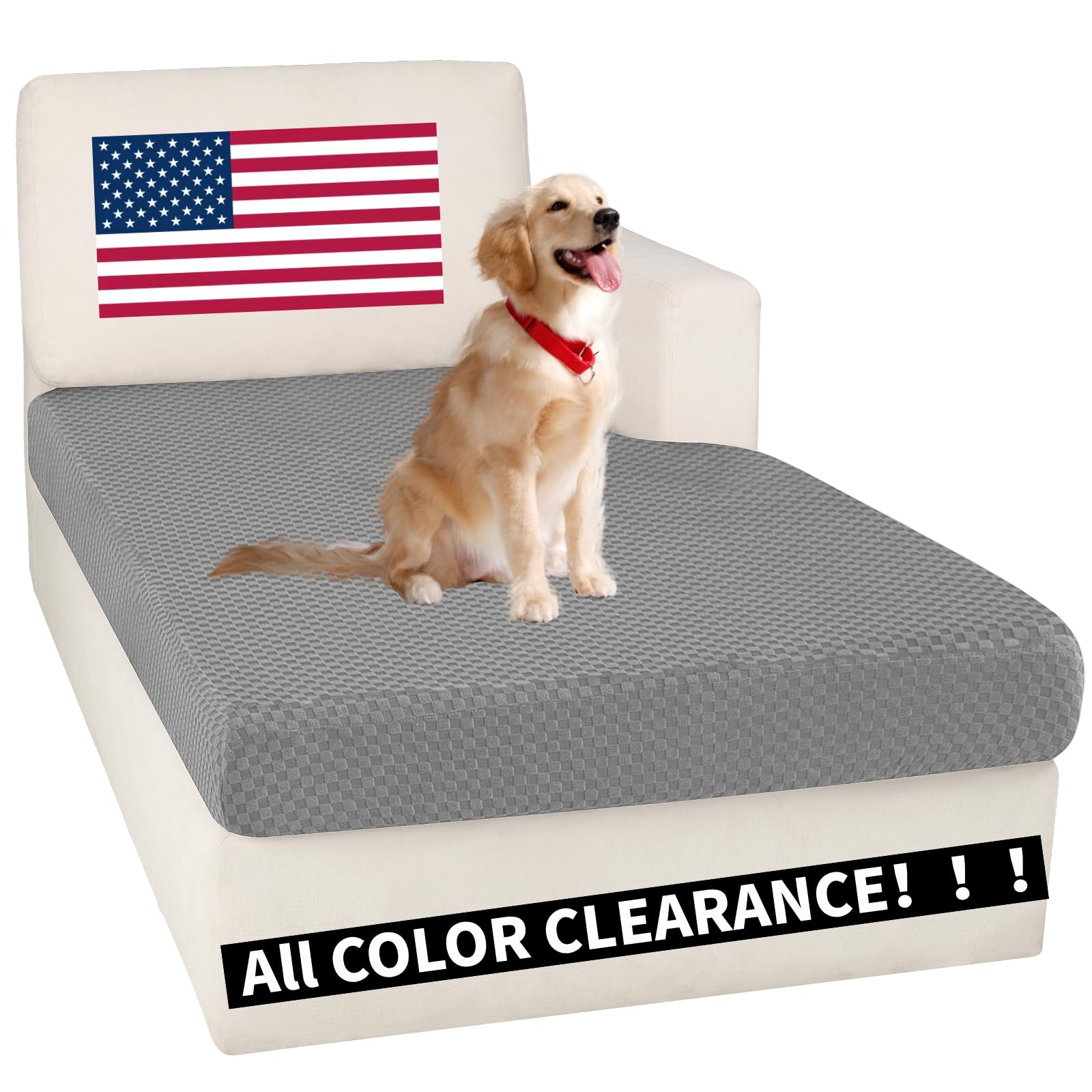 Photo 1 of ?Clearance? Sectional Couch Covers for L Shaped Chaise Lounge 1 Piece Separate Cushion Couch Universal Replacement Large Checkered Furniture Protector with Elastic Bottom (Chaise Cover, Light Gray)