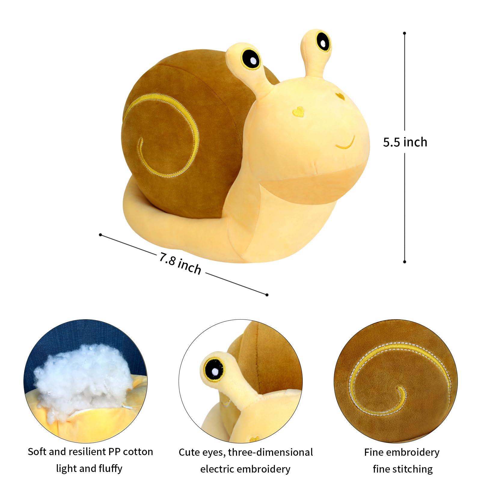MUPI Snail Plush Pillow Toy Cute Stuffed Animal Snail Plush Kawaii Soft Decor Plushies Doll Gifts for Adults Kids Boys Girls Room Decor (Yellow 7.8 Inch)