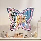 Anime Butterfly Mirror with Light Neon Signs for Locker Room Living Room Girl's Bedroom, Cute Acrylic Mirror with Dimmable for Girl Gifts, Butterfly Wall Mirror